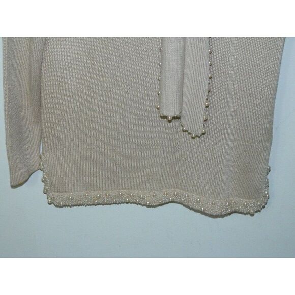 Marisa‎ Christina Collection Sweater Tunic Beige Oatmeal Pearl Trim Size Large - Picture 7 of 11